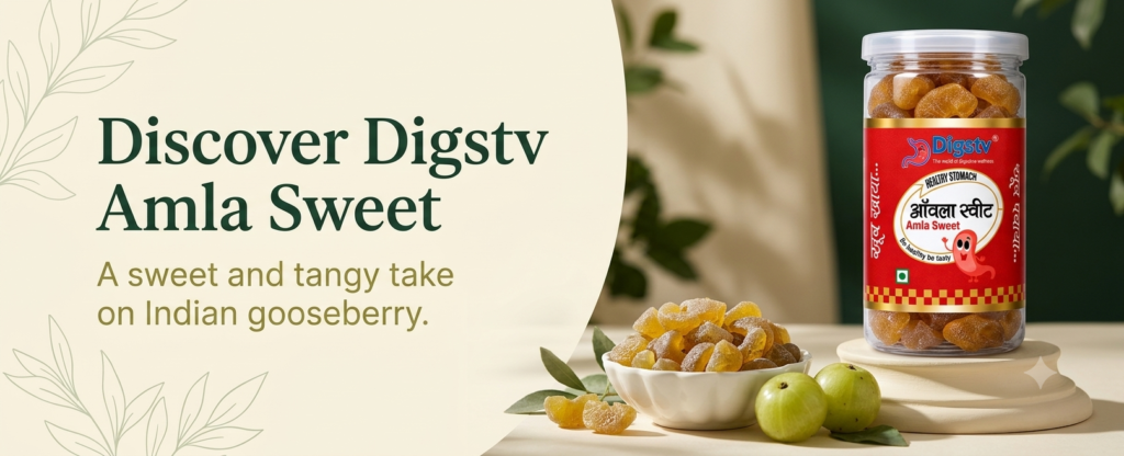 Digstv Amla Sweet 100g premium product display with fresh Indian gooseberries.