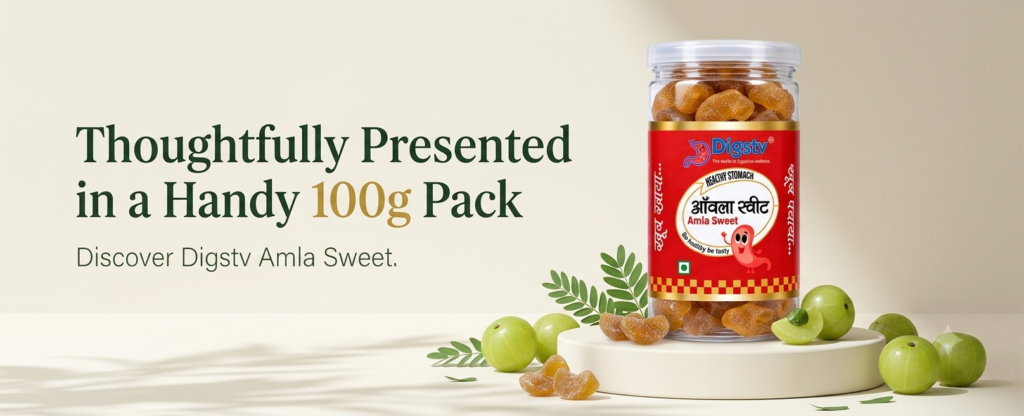 Digstv Amla Sweet 100g jar with green cap and original product label.