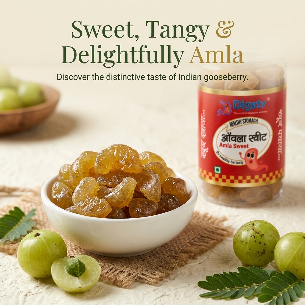 Close-up of Digstv Amla Sweet pieces served in a bowl with fresh amla fruits.