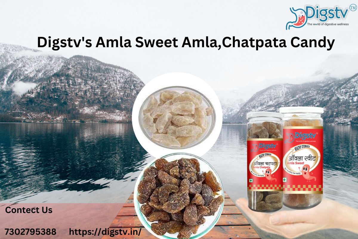 A close-up of Digstv's Amla Sweet Amla Chatpata Candy.